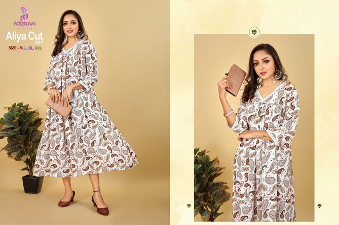 Aliya Cut Vol 3 By Poonam Printed Party Wear Kurtis Catalog
